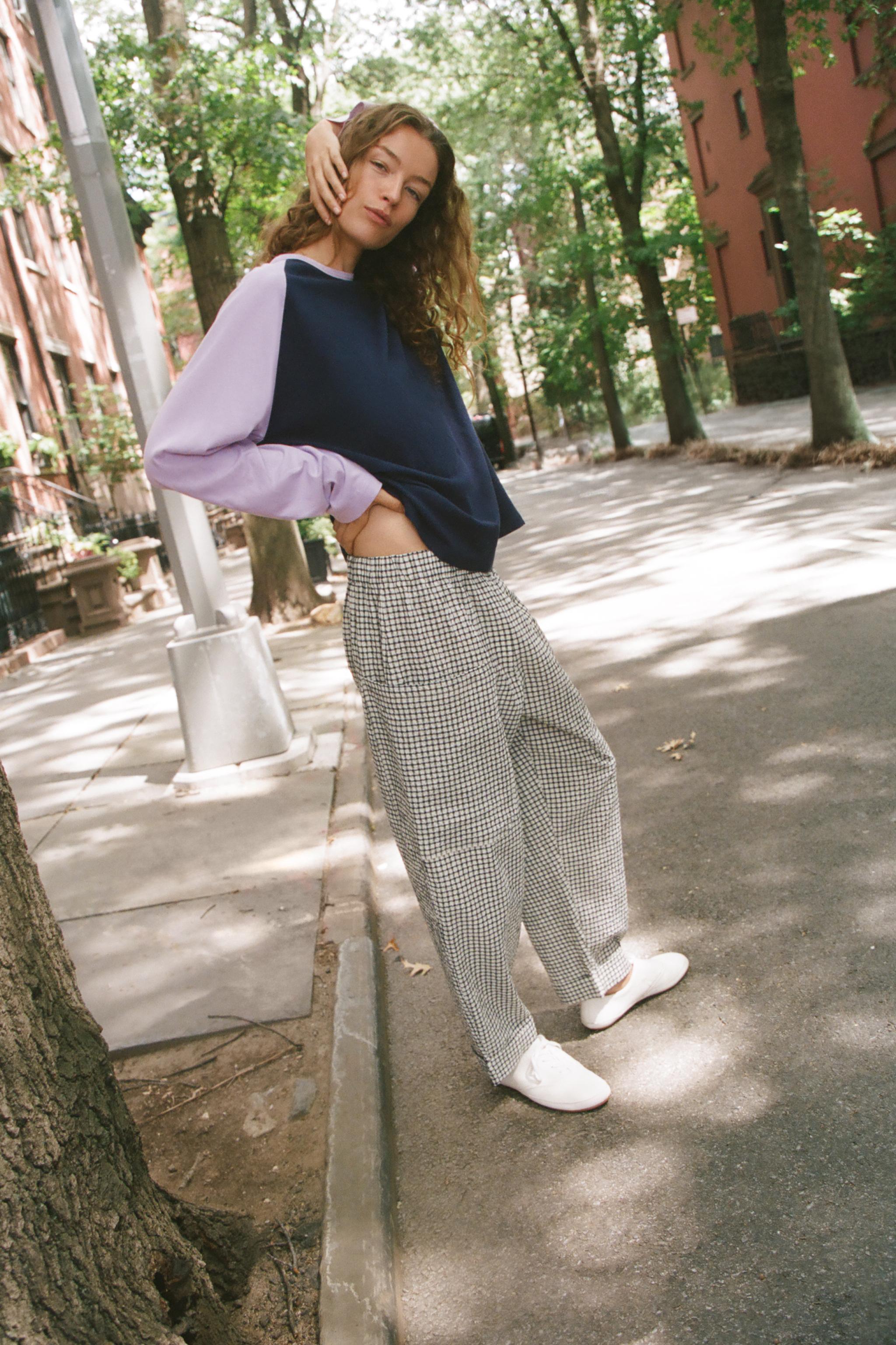 PLAID ELASTIC WAIST TROUSERS
